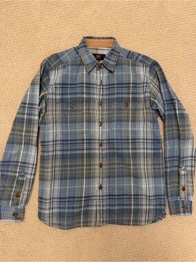 Frye Men's Blue Plaid Flannel Button Down Shirt Size Small